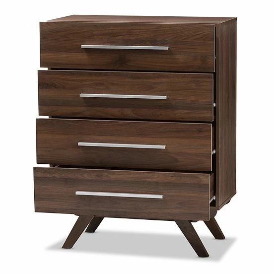 Baxton Studio Mid-Century 4-Drawer Chest Medium Brown 3 Baxton Studio Mid-Century 4-Drawer Chest Medium Brown - Image 3