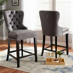 Baxton Studio Howell Counter Stool 2-piece Set Navy Blue Espresso -Baxton Studio Sales unnamed file 943