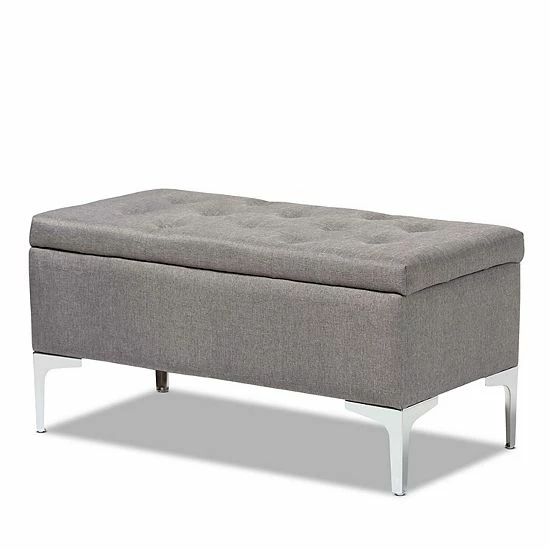 Baxton Studio Mabel Ottoman Beige Silver 1 Baxton Studio Mabel Ottoman Beige Silver
