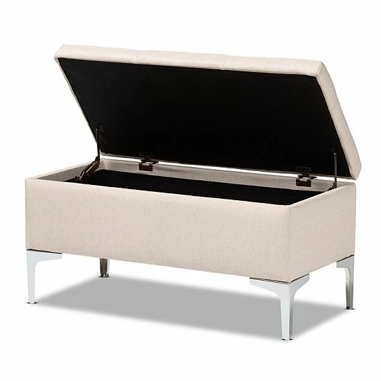 Baxton Studio Mabel Ottoman Beige Silver 3 Baxton Studio Mabel Ottoman Beige Silver - Image 3