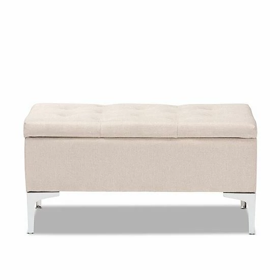 Baxton Studio Mabel Ottoman Beige Silver 4 Baxton Studio Mabel Ottoman Beige Silver - Image 4