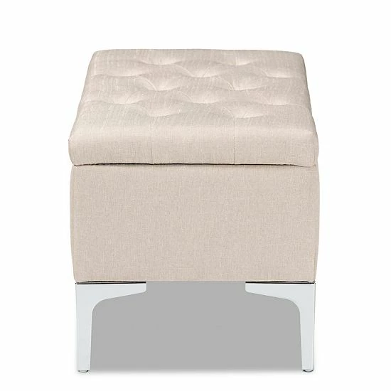 Baxton Studio Mabel Ottoman Beige Silver 5 Baxton Studio Mabel Ottoman Beige Silver - Image 5