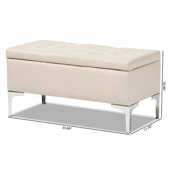 Baxton Studio Mabel Ottoman Beige Silver 9 Baxton Studio Mabel Ottoman Beige Silver - Image 9