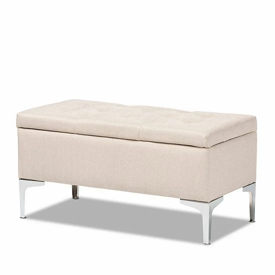 Baxton Studio Mabel Ottoman Beige Silver 11 Baxton Studio Mabel Ottoman Beige Silver - Image 11