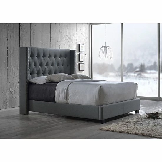 Baxton Studio Katherine Upholstered Wingback Bed Gray 2 Baxton Studio Katherine Upholstered Wingback Bed Gray - Image 2