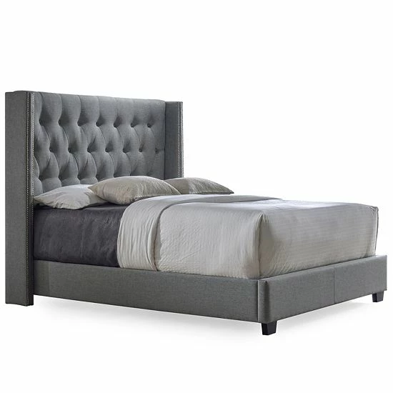 Baxton Studio Katherine Upholstered Wingback Bed Gray 5 Baxton Studio Katherine Upholstered Wingback Bed Gray - Image 5